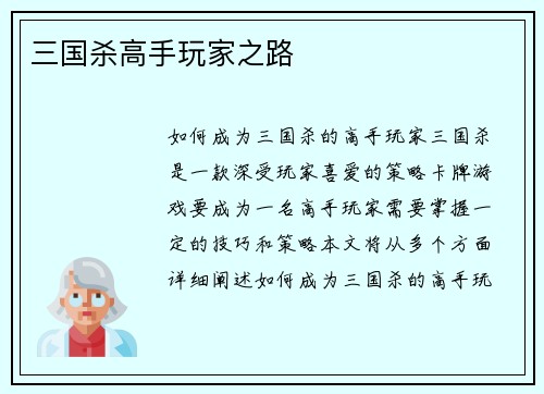 三国杀高手玩家之路